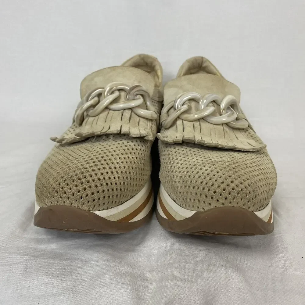 Softwaves Shoes Womens 10 40.5 Beige Suede Platform Chain Loafers Carlie Chunky